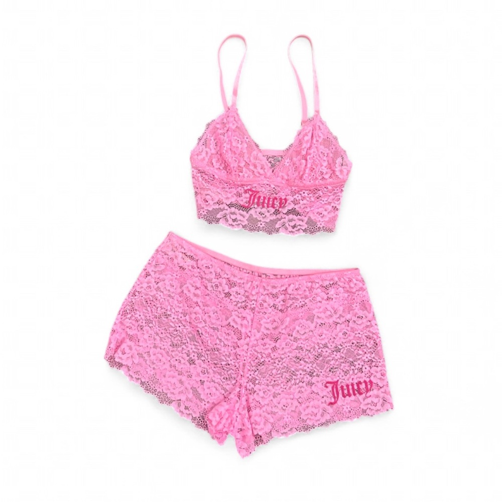 Juicy Couture Hot Pink Lace Bralette and Shorts Set
